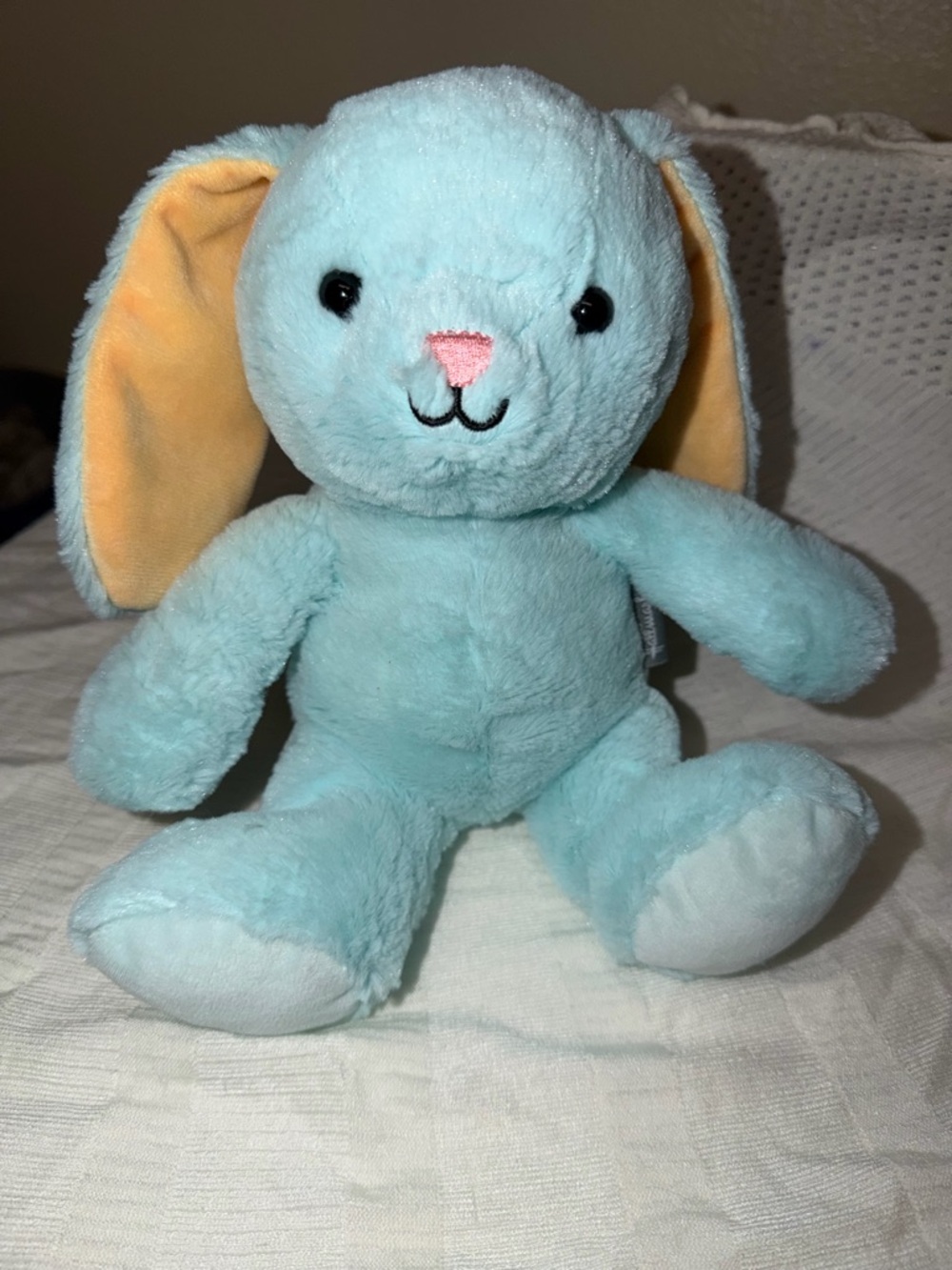 Plush Blue Bunny Stuffed Animal with Yellow Ears - Kids Toy